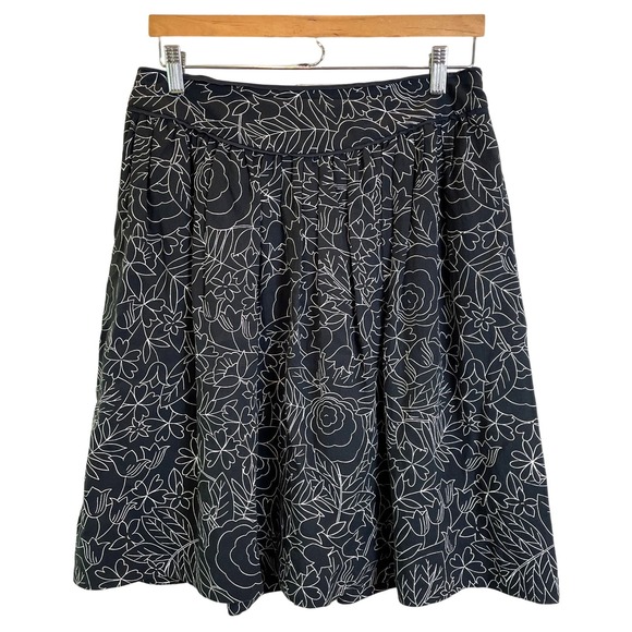 ANTHROPOLOGIE Women's 52 Conversations Colloquial Skirt Sz 6 Black Floral Linen - Picture 1 of 11